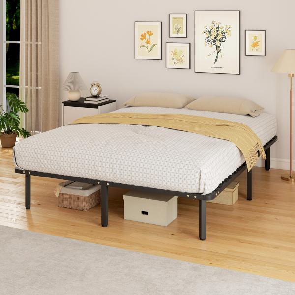 Estrutura de Cama 160x200 cm com Espaço de Armazenamento Abaixo e Ripas de Álamo Fácil de Montar Carga 350 kg Preto