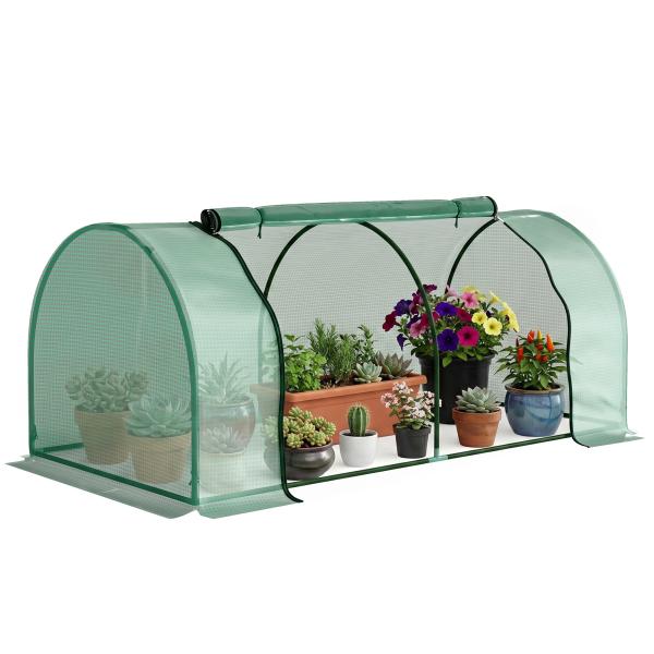 Estufa de Jardim 200x100x80 cm para Cultivo de Plantas Sementes Estufa com Estrutura de Aço e Cobertura de Plástico Verde