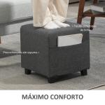 Apoio para os Pés Sala de Estar Banco Estofado em Linho com Bolso Lateral Tampa com Botões 35x35x35 cm Cinzento