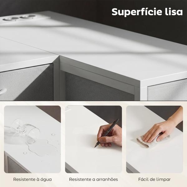 Secretária de Canto Reversível com 6 Gavetas 126x48 cm com Tomada de Energia Porta USB e USB - C Branco