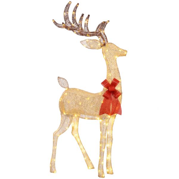 Reno Luminoso de Natal Decoração de Natal com 137 LEDs Branco Quente Iluminação Natalícia 66x25x135 cm Dourado