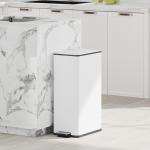 Caixote do Lixo de Cozinha 20 L em Aço Inoxidável com Tampa de Fecho Suave, Pedal e Balde Amovível, Branco