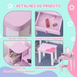 Toucador Infantil com Banco e Espelho Mesa de Maquilhagem Infantil Estilo Princesa de Madeira 59x39x92cm Rosa
