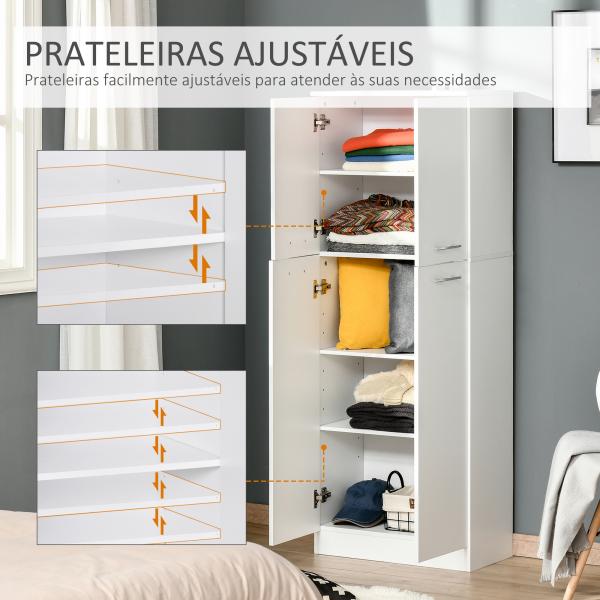 Armário de Arrumação Armário Multiusos com 5 Prateleiras Ajustáveis Móvel Auxiliar para Cozinha Sala Dormitório 59x31x155 cm Branco