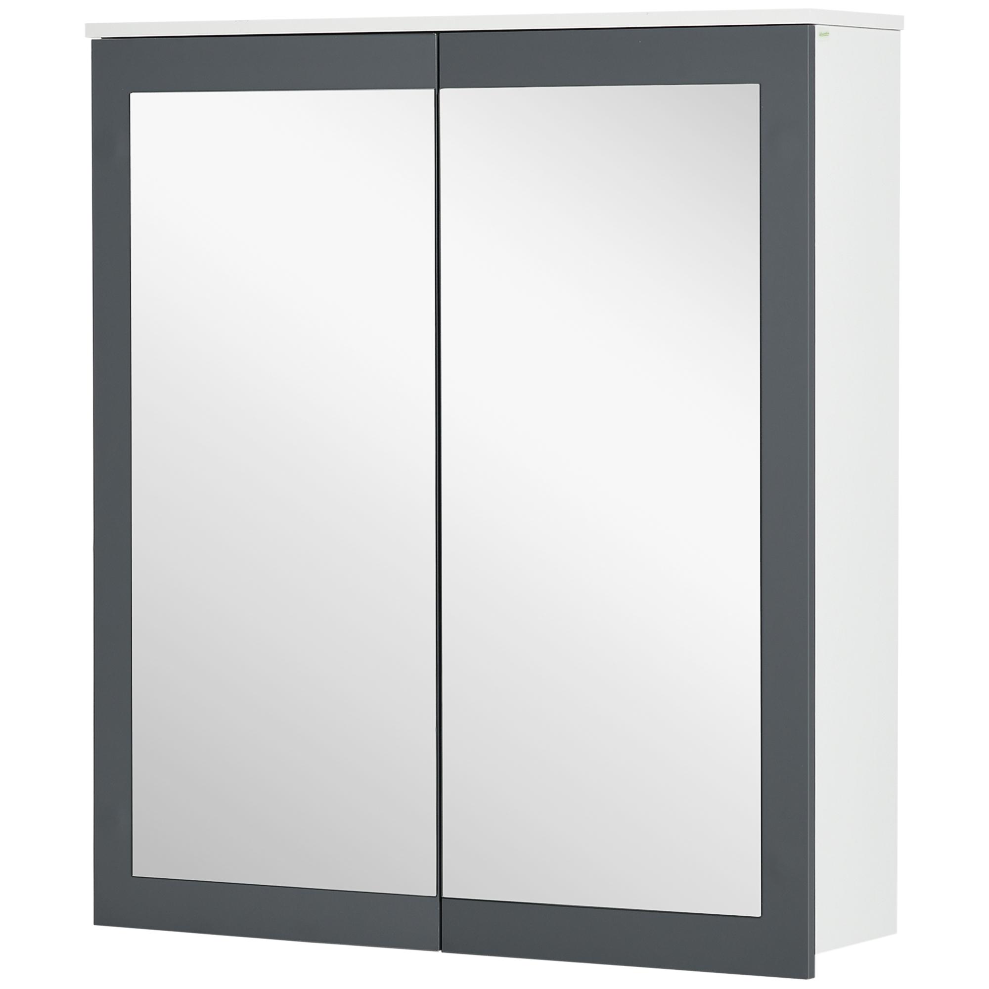 Armário de Casa de Banho com Espelho 2 Portas e Prateleiras Ajustáveis 69x17x75,5 cm Branco e Cinza