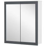 Armário de Casa de Banho com Espelho 2 Portas e Prateleiras Ajustáveis 69x17x75,5 cm Branco e Cinza