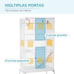 Gaiola para Pássaros com Rodas de 3 Níveis com 3 Poleiros Comedouros Brinquedos Rampas e Prateleira 83x53x180 cm Branco