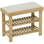 Banco Sapateira de Bambu Sapateira com Assento Almofadado 2 Prateleiras para 6 Pares de Sapatos 60x29x49 cm Madeira e Creme