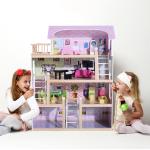Casa de Bonecas com Móveis e 4 Andares Casa de Bonecas com 13 Acessórios Brinquedo de Imitação 60,5x30x80,5cm Rosa