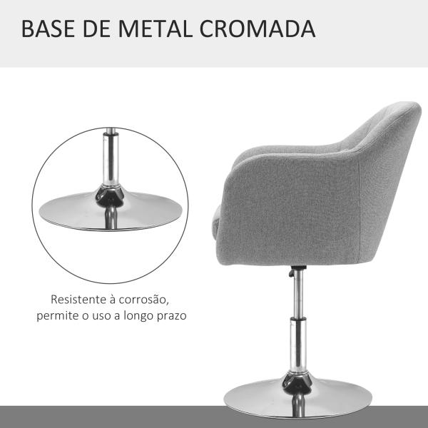 Cadeira de Escritório Operativa Giratória 360°com Altura Ajustável Apoio para os Braços e Almofada 60x60x79 - 91 cm Cinza