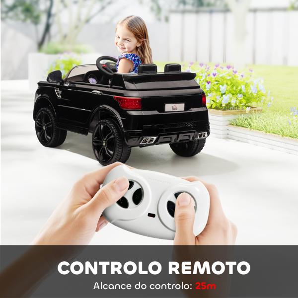 Carro Elétrico SUV Infantil 12V com 2 Motores Controlo Remoto Faróis Buzina Bluetooth Música USB e Abertura de Porta 3 - 5km/h 110x68x52cm Preto