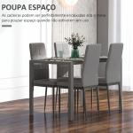 Conjunto de Sala de Jantar 5 Peças com Mesa Retangular de Vidro Temperado e 4 Cadeiras em PU Cinzento