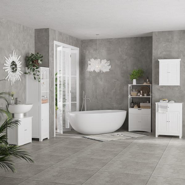 Móvel para Lavatório Pousar Armário Casa de Banho de Armazenamento com 2 Portas e Prateleira Interior Ajustável Moderno 60x30x60 cm Branco