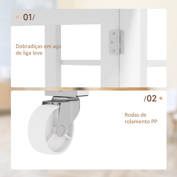 Mesa Dobrável com Asas Dobráveis Mesa de Cozinha com 2 Rodas e Prateleiras Estilo Moderno 120x60x75 cm Branco