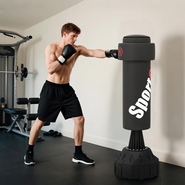 Saco de Boxe de Pé Faixa de Altura Ajustável 65 – 175 cm Base Recarregável com Ventosas A 57x57x175 cm Preto