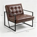 Cadeirão Chesterfield para Sala ou Escritório, Assento e Encosto Capitoné, Estrutura em Metal Preto, Pele Sintética Chocolate