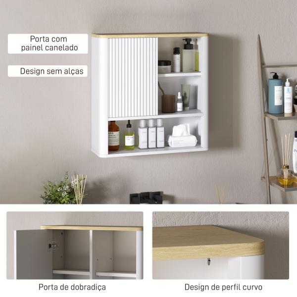 Armário de Parede para Casa de Banho com Porta Deslizante 5 Compartimentos e Prateleiras Ajustáveis 60x20x62 cm Branco