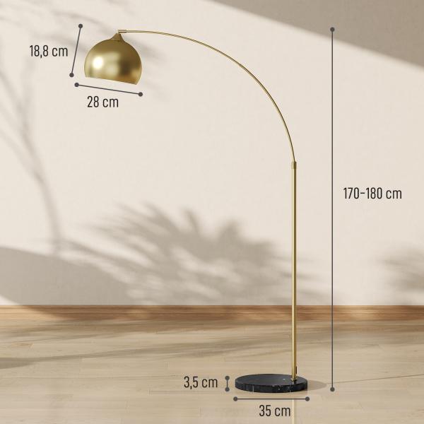 Candeeiro de Pé em Forma de Arco com Altura e Comprimento Ajustáveis com Interruptor de Pé 110 - 115x30x170 - 180 cm Dourado e Preto