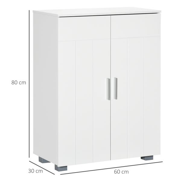 kleanklin Armário de Casa de Banho com 2 Portas e 2 Prateleiras Ajustáveis em 7 Níveis Móvel Auxiliar de Armazenamento para Sala de Estar Cozinha 60x30x80cm Branco