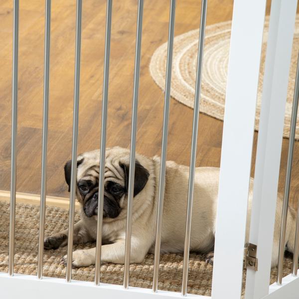 Barreira de Segurança para Cães Barreira de Segurança para Escadas e Portas Dobrável com Suporte de Pé 154x30x80cm Branco