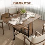 HOMOM Mesa de Cozinha Dobrável Mesa de Refeição Dobrável com Rodas Laterais Abatíveis e Prateleira Mesa Dobrável para Sala de Jantar 130x80x74 cm Marrom