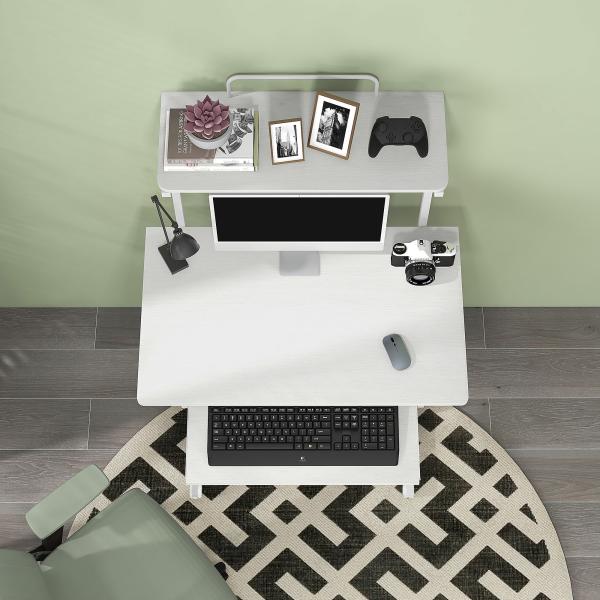 Secretária para Computador com Rodas, Bandeja para Teclado, Suporte para CPU e Prateleiras 80x50x130 cm Branco