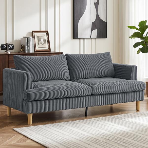 Sofá de 3 Lugares Revestido em Veludo Almofadas Espessas com Molas Assento Largo 2 Almofadas 188x80x86 cm Cinzento Escuro