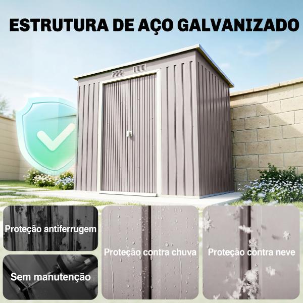 Abrigo de Jardim 213x130x172 cm Abrigo de Exterior de Aço Galvanizado com Porta Corredeira para Armazenamento Cinza Claro