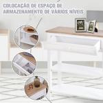 Mesa Consola Multifuncional Mesa Auxiliar para Sala de Estar Corredor Sala de Jantar com 2 Prateleiras 1 Gaveta Removível Puxador Estilo Retro Pinho 75,6x27,5x80,5 cm Madeira Natural e Branco