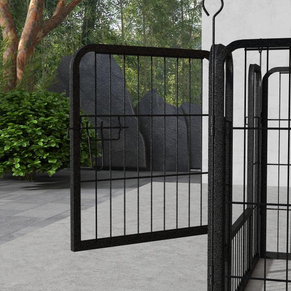 Parque para Cães com 4 Painéis Dobrável 82x82x60 cm com Porta e Fechadura para Exterior e Interior Cinza Escuro