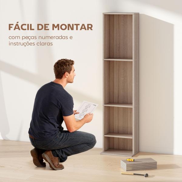 Estante para CDs e DVDs Suportes para CD Estreitos com 9 Compartimentos Prateleiras Ajustáveis 33x24x140 cm Madeira