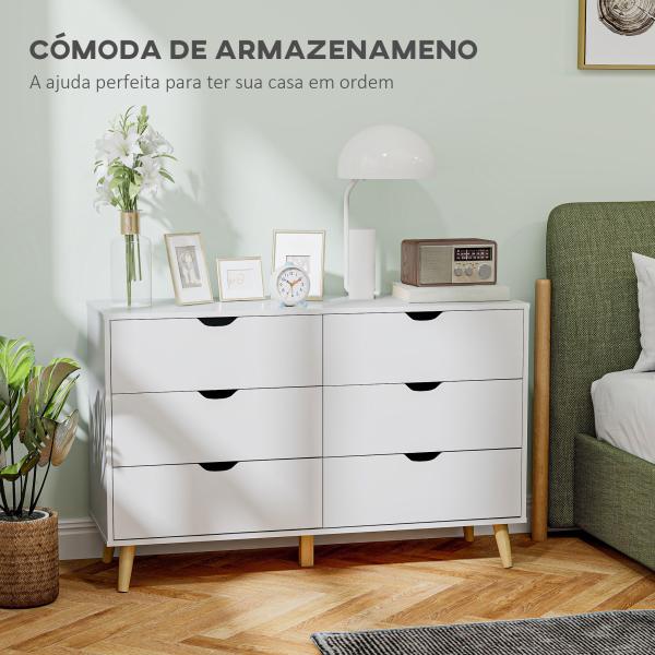 Cómoda com 6 Gavetas e Pés Elevados Cómoda para Dormitório Estilo Moderno Anti - Tombo 120x40x76 cm Branco