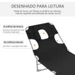 Espreguiçadeira de Jardim Reclinável e Dobrável com Orifício de Leitura Apoio para Cabeça e Encosto Ajustável em 4 Níveis para Praia 182x56x24,5 cm Preto