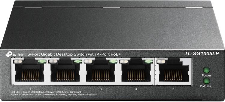 Switch 5 Portas Gigabit UnManaged PoE+ TL - SG1005LP (4x Portas PoE) - TP - LINK — Recondicionado