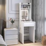 Tocador de Maquilhagem com Luzes LED de Cor Ajustável e Espelho Tocador com Lateral Rebatível Gaveta 45x45x152 cm Branco
