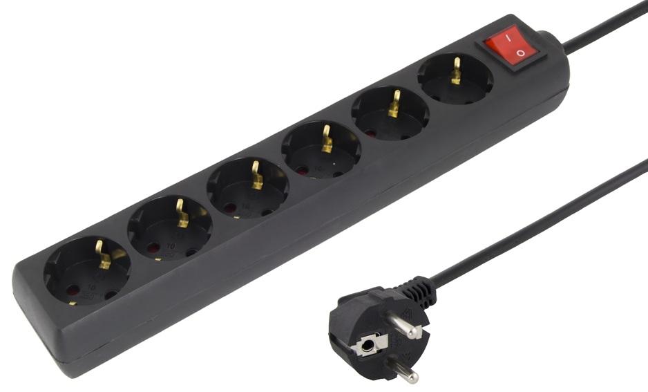 Extensão Sextupla c/ Interruptor (3 mts) - Preto