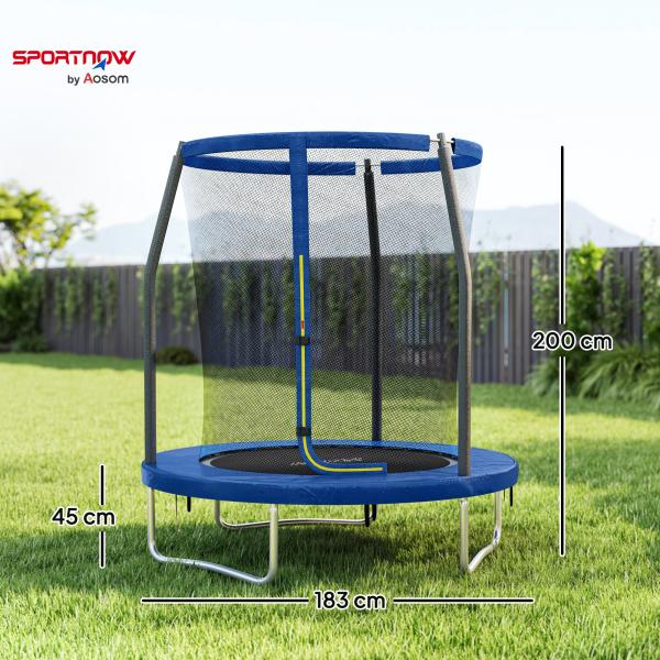 Trampolim Infantil Ø183 cm, para Crianças com Rede de Segurança Barras Acolchoadas Capa de Segurança e Estrutura de Aço Azul