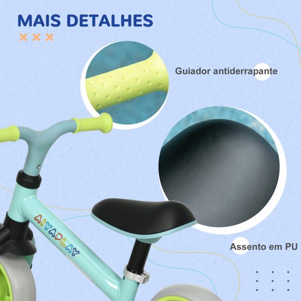 Bicicleta sem Pedais para Crianças de 18 - 48 Meses Bicicleta de Equilíbrio com Assento Ajustável em Altura 66,5x34x47 cm Verde