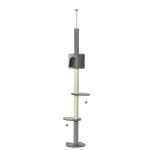 Árvore Arranhador para Gatos para Fixar ao Teto Altura Ajustável 229 - 235cm 260 - 266cm com Plataformas Caverna Postes de Sisal Bolas Penduradas 40x40x217 cm Cinza Claro
