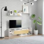 Móvel de TV Moderno Móvel para Televisores 153,6x25x42cm e Prateleira de Parede 150x14,5x16,3cm Branco e Madeira