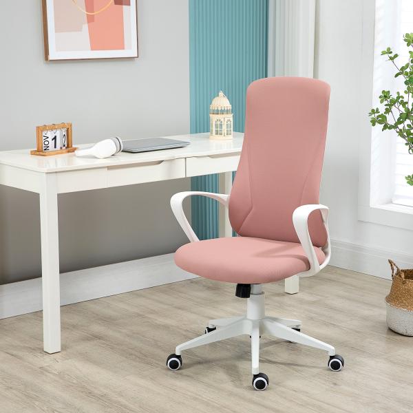 Cadeira de Escritório Ergonómica com Altura Ajustável Função de Inclinação e Encosto Alto 62x56x110 - 119,5 cm Rosa