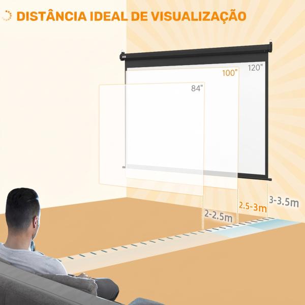 Ecrã de Projeção Elétrico 100" 4:3 com Comando à Distância para Interior e Exterior Preto