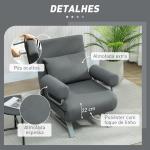 Sofá Cama Dobrável Estofado em Linho Sintético com Encosto Ajustável em 5 Níveis e Almofada Acolchoada 73x78x81 cm Cinzento Escuro