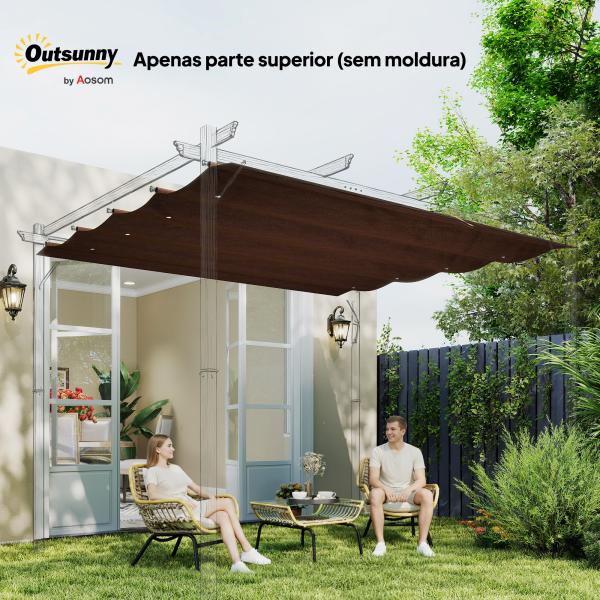 Telhado de Reposição Retrátil 3x2,5 m para Estrutura de 3x2 m Tecido Apenas para Pérgola Jardim com 8 Orifícios Castanho