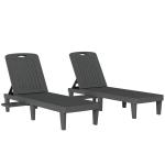 Conjunto de 2 Espreguiçadeiras Reclináveis de Plástico PP com Bandeja Lateral Encosto Ajustável em 5 Posições 192x57x28,5 cm Cinzento