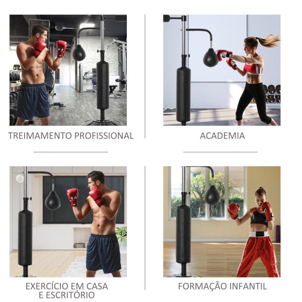 Punching Ball de Boxe com Altura Ajustável com 2 Bolas de Velocidade Barra Giratória 360° e Base Preenchida 88x50x160 - 230cm Preto