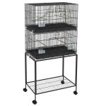 Gaiola Dupla e Empilhável para Pássaros 77x46x164 cm com Rodas Poleiros Bandeja Amovível Comedouros Baloiço e Escada Preto