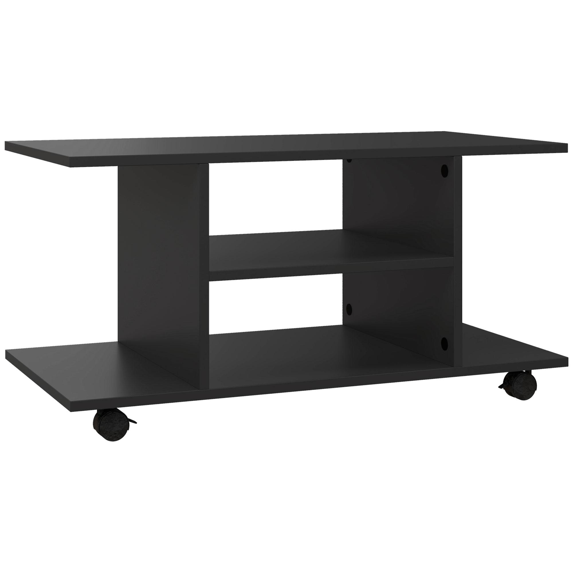 Móvel para TV para Televisores de até 42 Polegadas Móvel de TV com Prateleiras e Rodas com Travão 80x40x40cm Preto