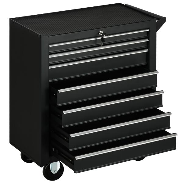 Carrinho de Ferramentas com 7 Gavetas Rodas Trava Armário de Armazenamento para Oficina de Garagem e Chapa de Aço 69x33x75 cm Preto