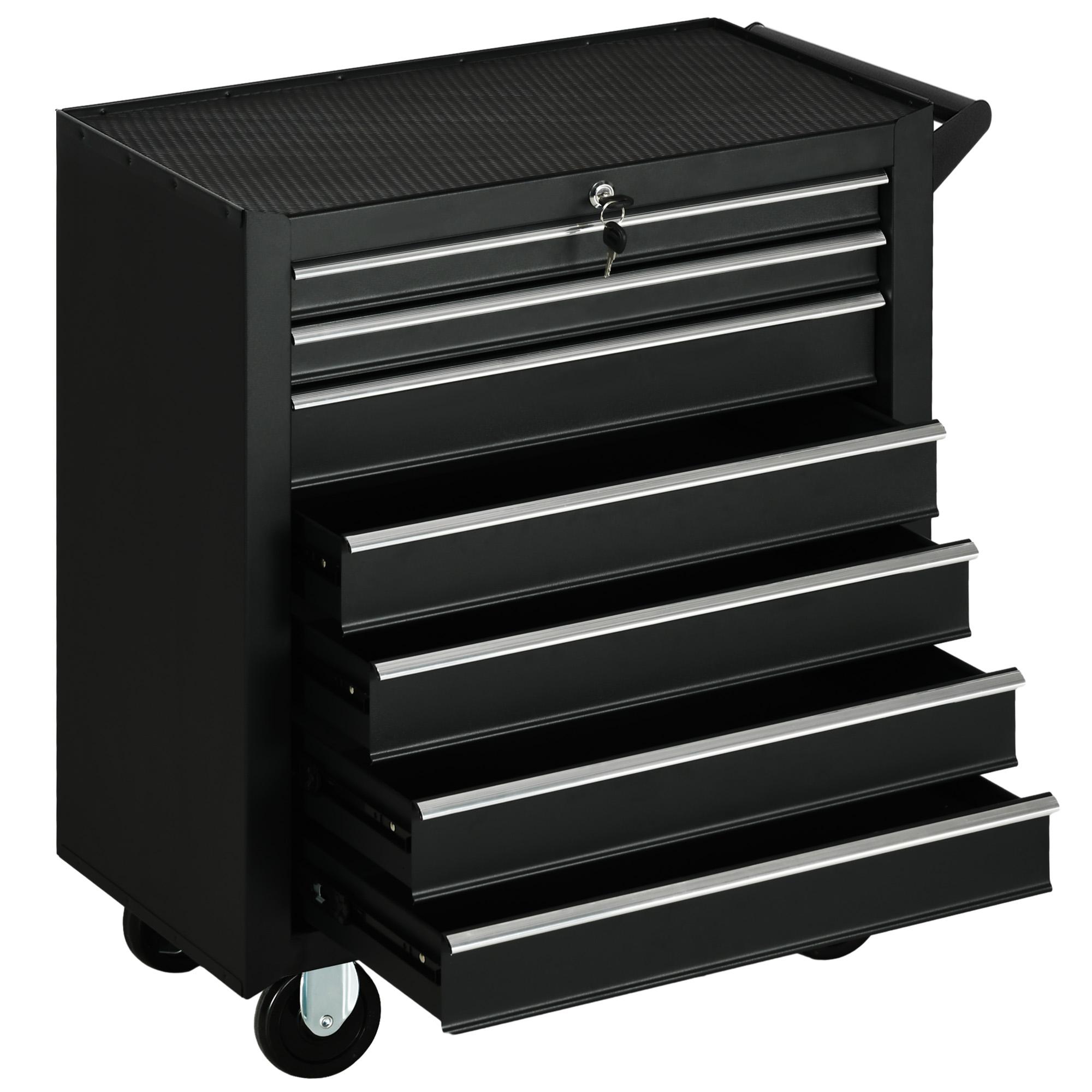 Carrinho de Ferramentas com 7 Gavetas Rodas Trava Armário de Armazenamento para Oficina de Garagem e Chapa de Aço 69x33x75 cm Preto